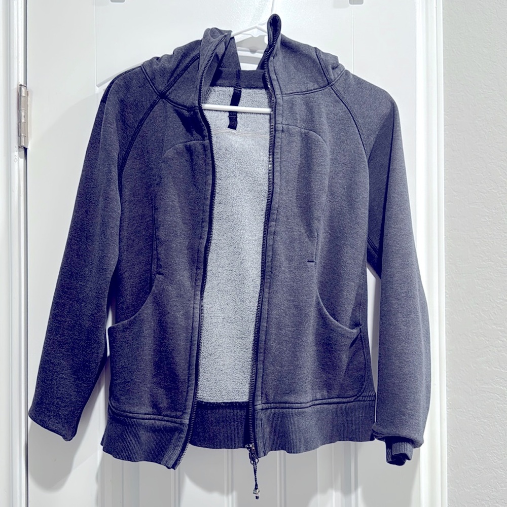 Lululemon Scuba Hoodie Full Zip Dark Heathered  with Gray Shade Size 4 Pockets.